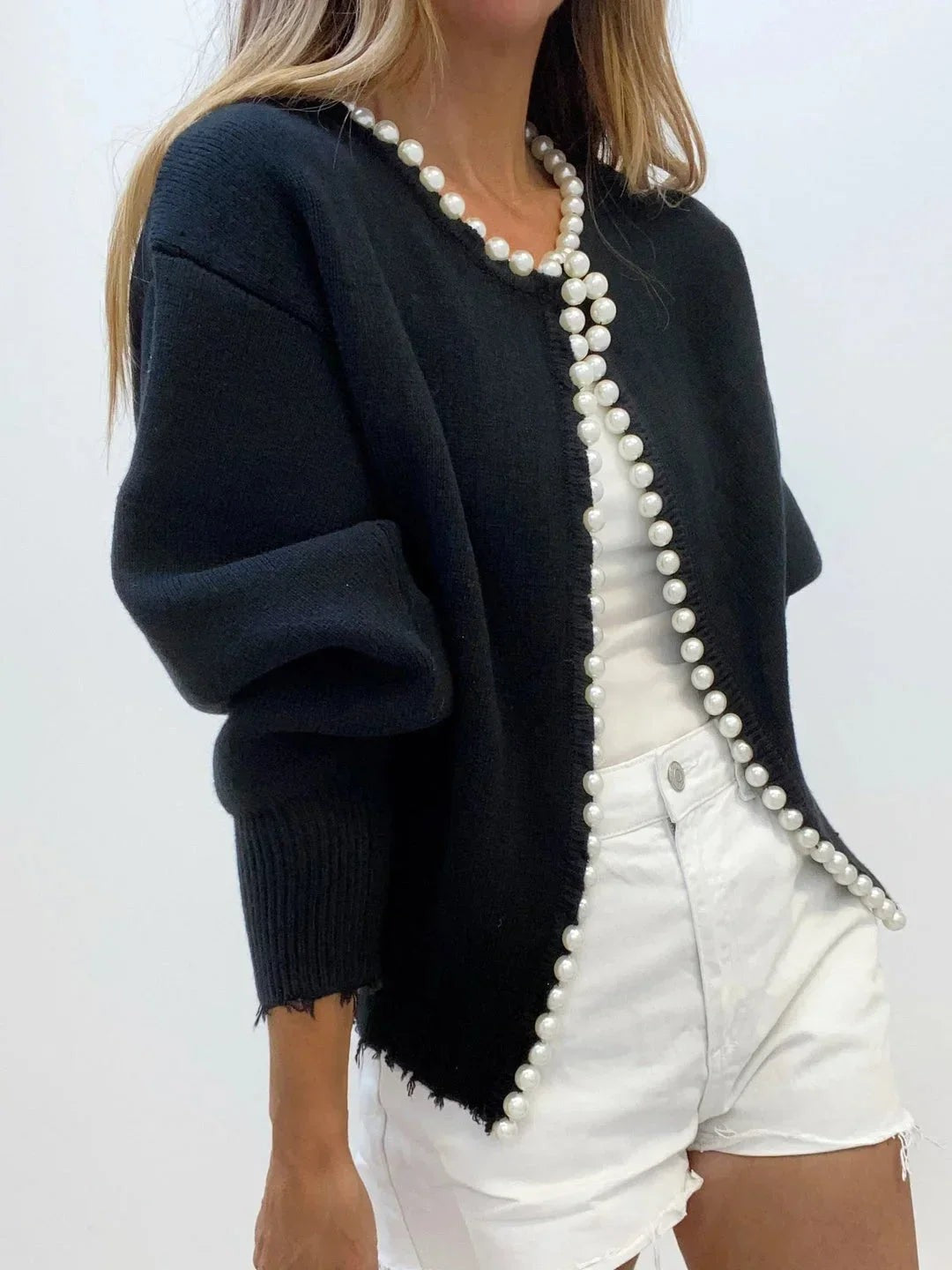 Pearl trim knit cardigan