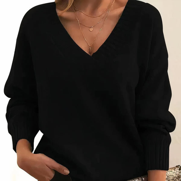 Black pleated v-neck jumper