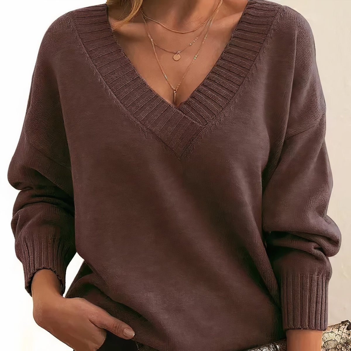 Brown pleated v-neck jumper