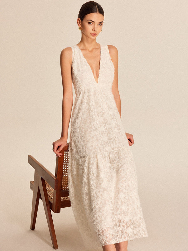 Off-White plunge sleeveless textured maxi dress