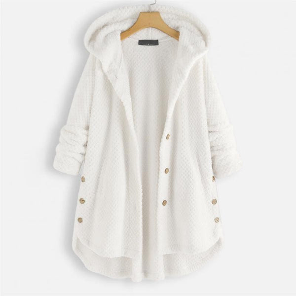 White plush fleece hooded coat
