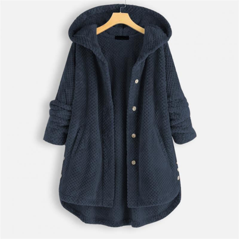 Blue plush fleece hooded coat