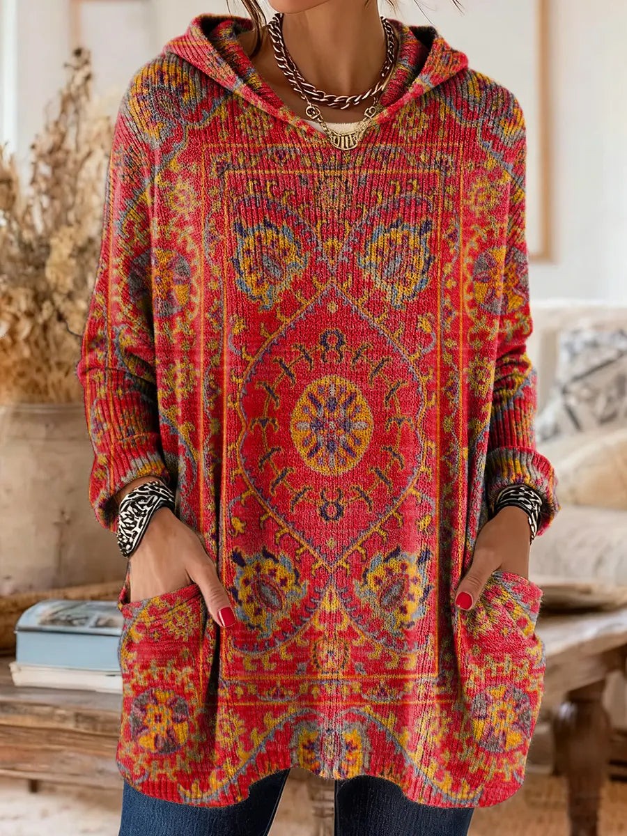 Printed hooded knit tunic