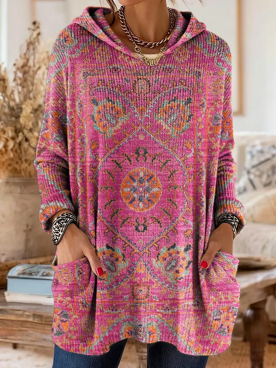 Printed hooded knit tunic