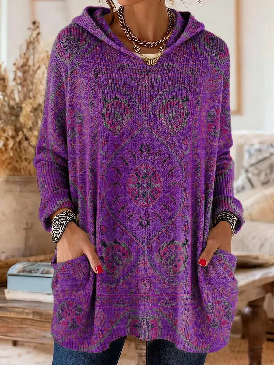 Printed hooded knit tunic