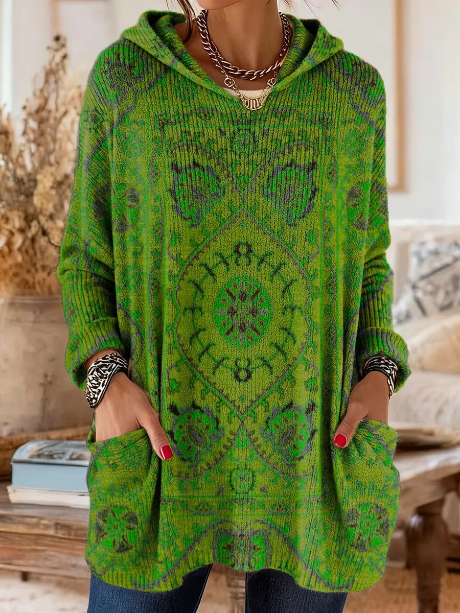 Printed hooded knit tunic