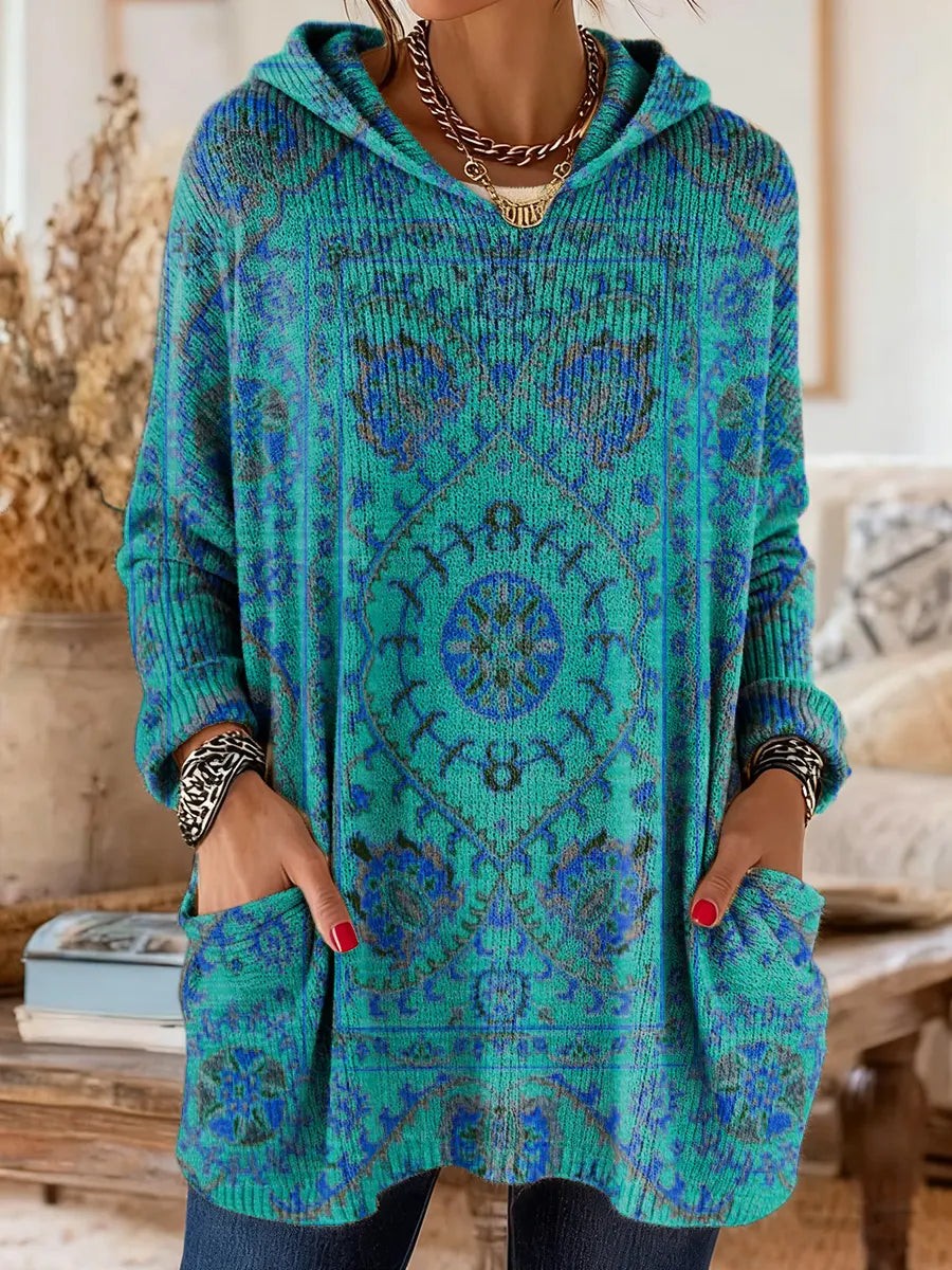 Printed hooded knit tunic