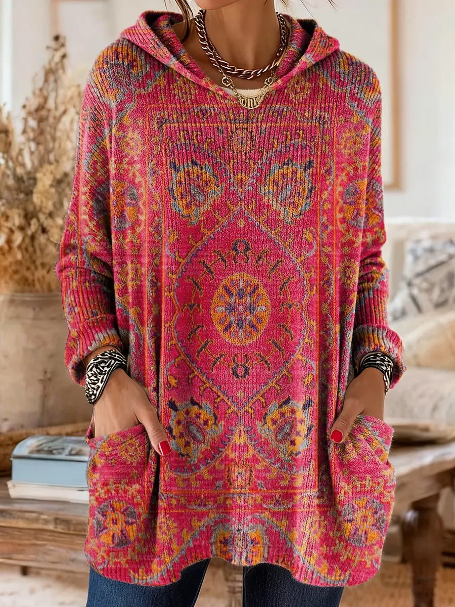Printed hooded knit tunic