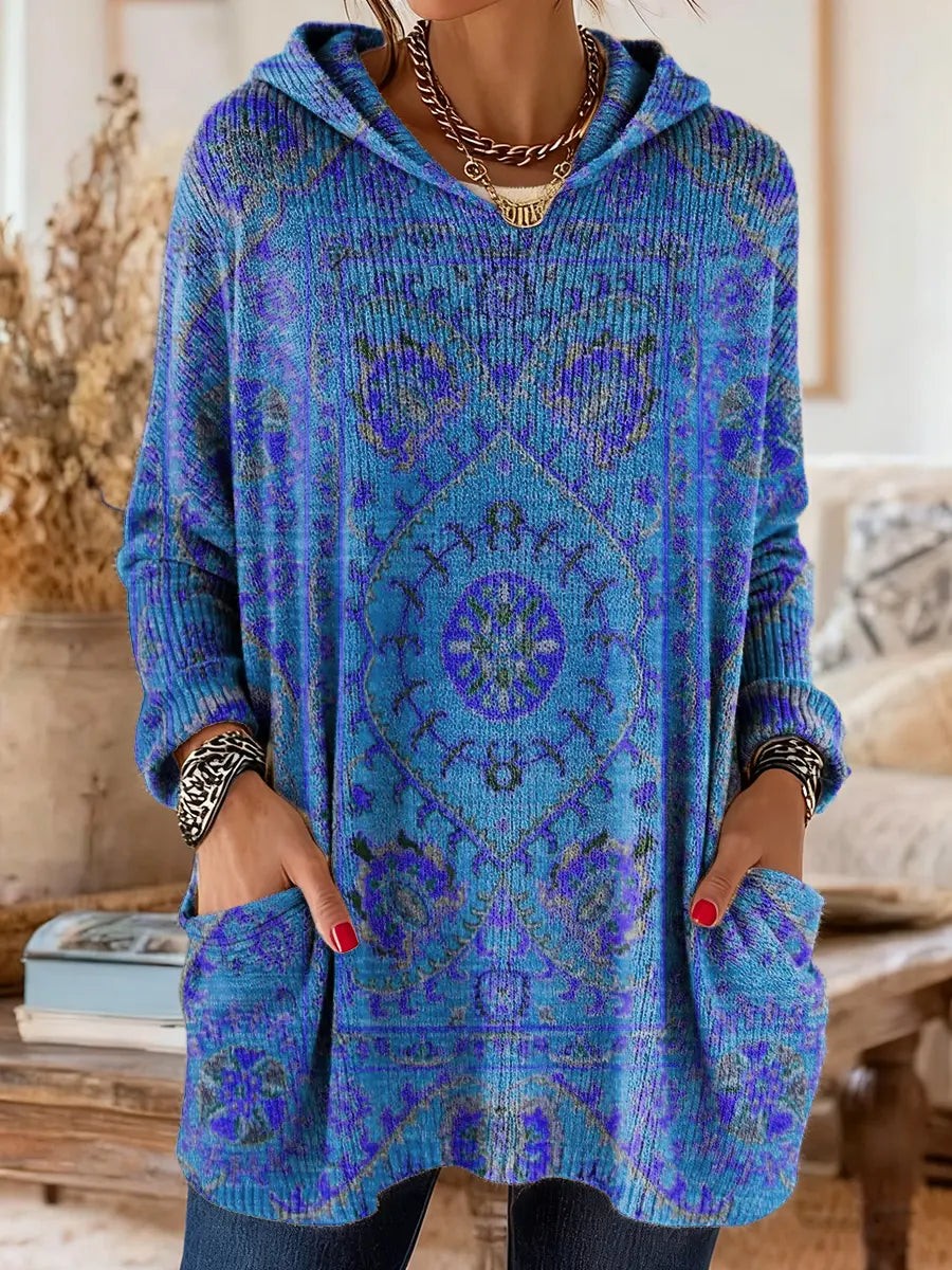 Printed hooded knit tunic