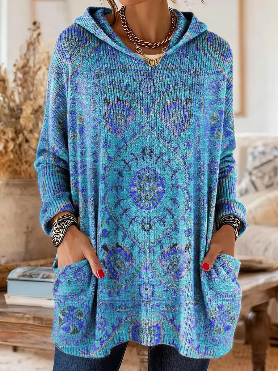 Printed hooded knit tunic