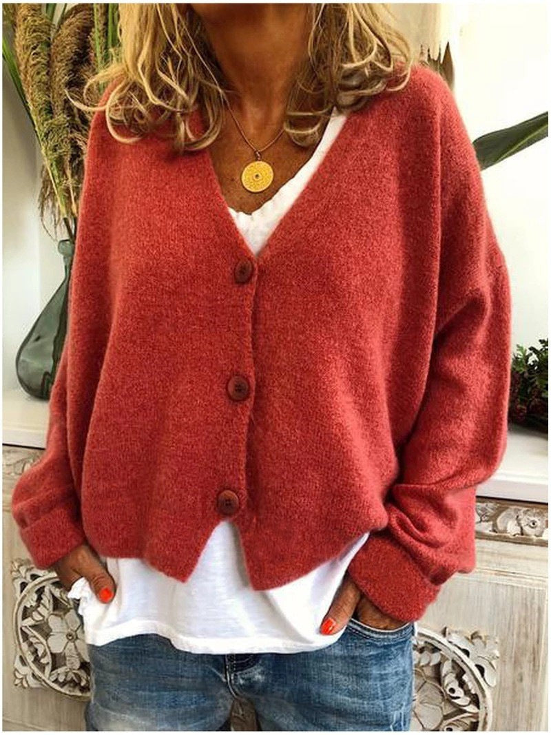 Brick Red relaxed v-neck cardigan