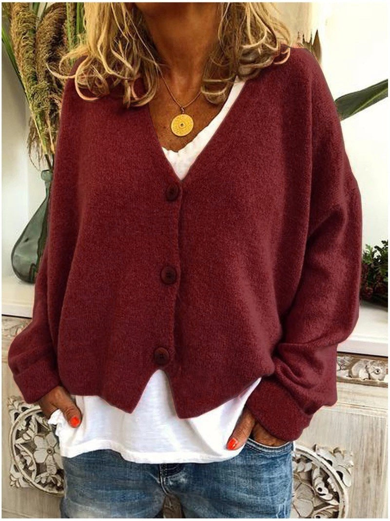 Maroon relaxed v-neck cardigan