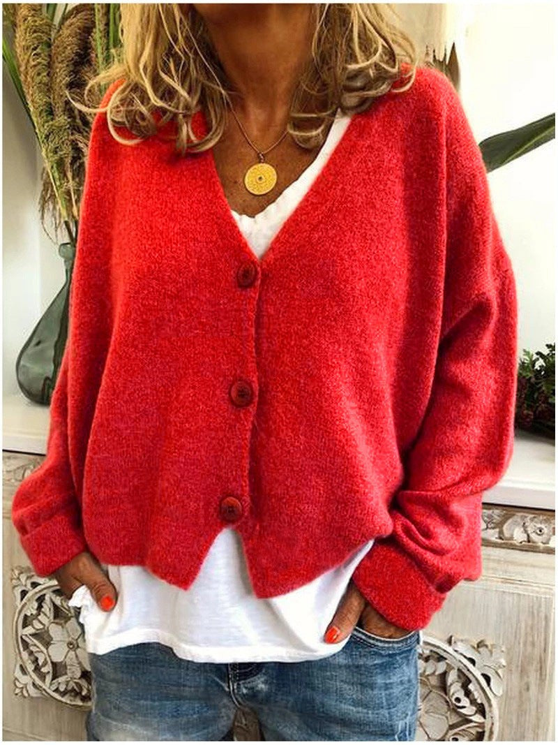 Red relaxed v-neck cardigan