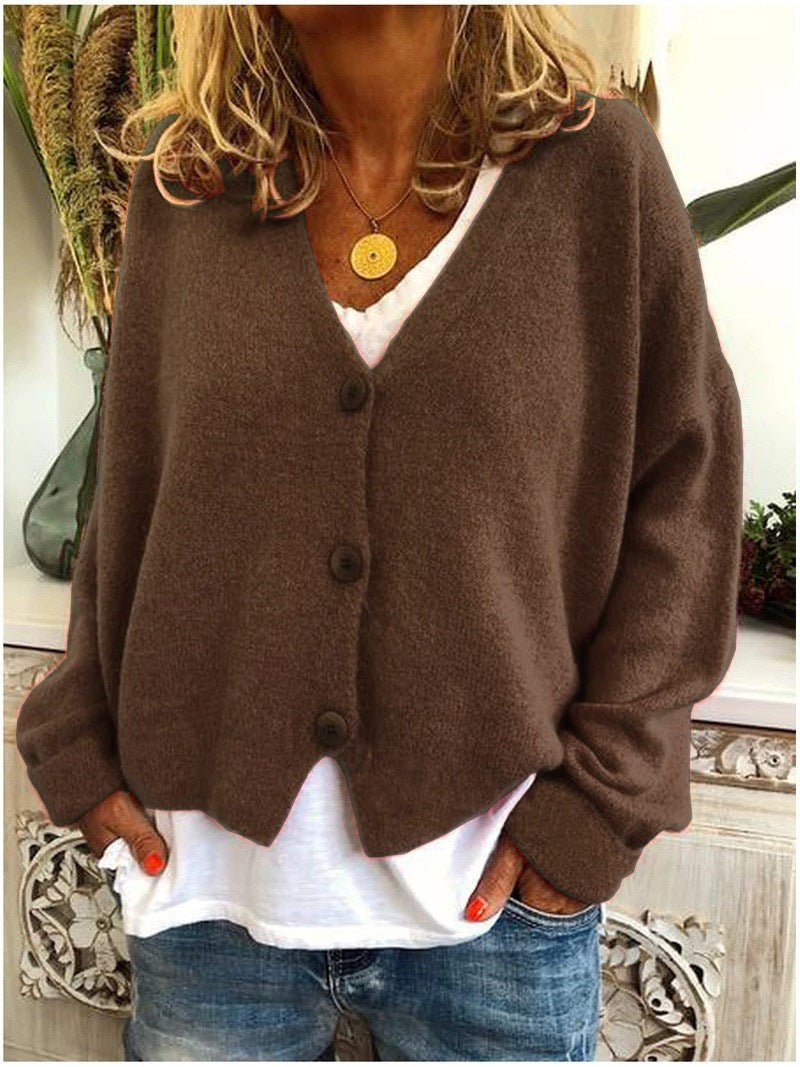 Brown relaxed v-neck cardigan