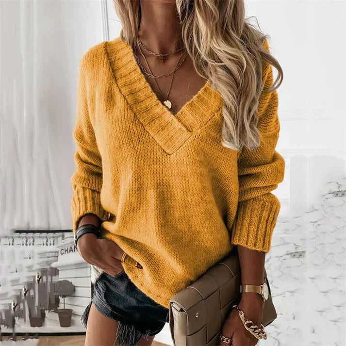 Yellow relaxed v-neck jumper