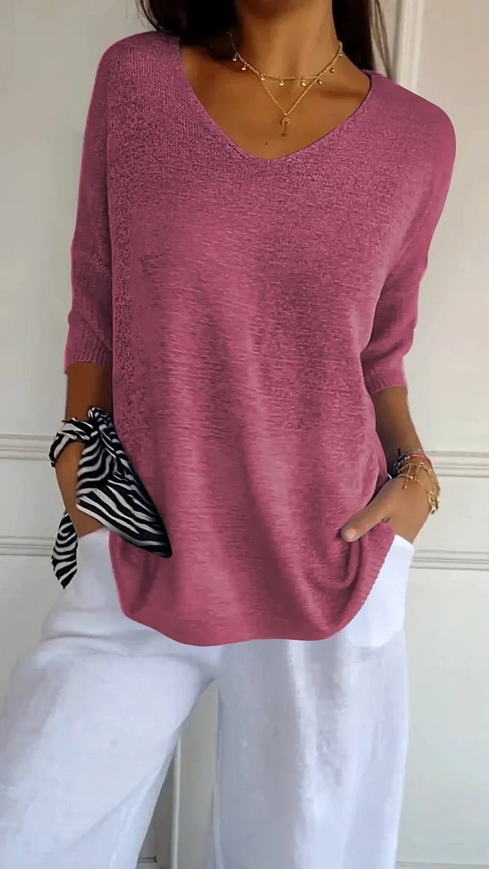 Pink relaxed v-neck knit top