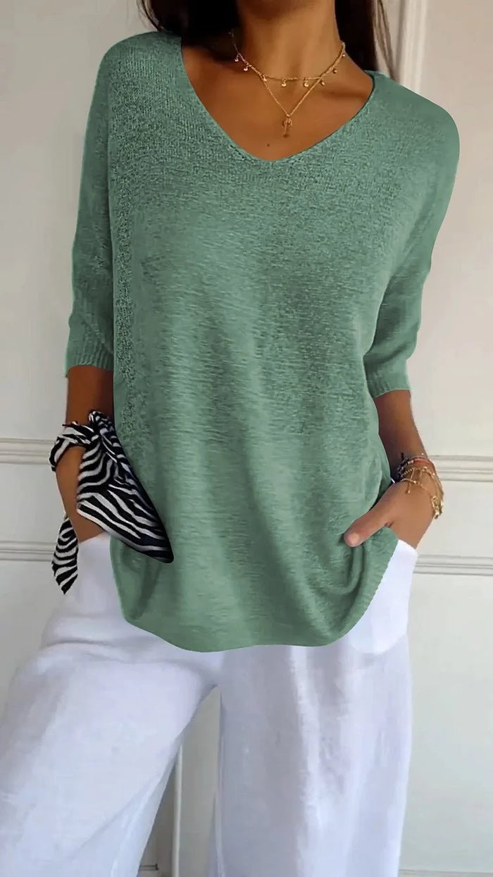 Grass Green relaxed v-neck knit top