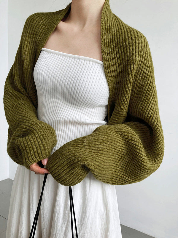 Olive ribbed bolero shrug cardigan