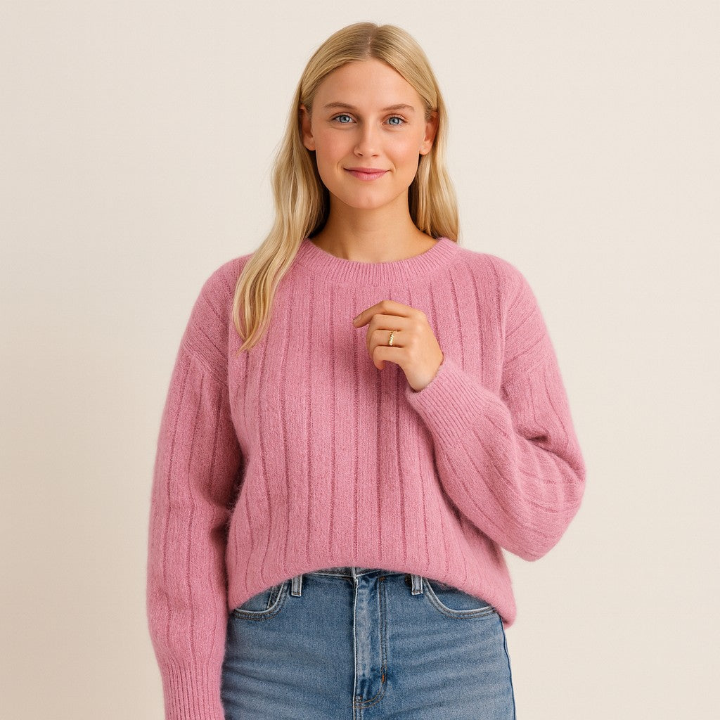 Pink ribbed crew neck jumper