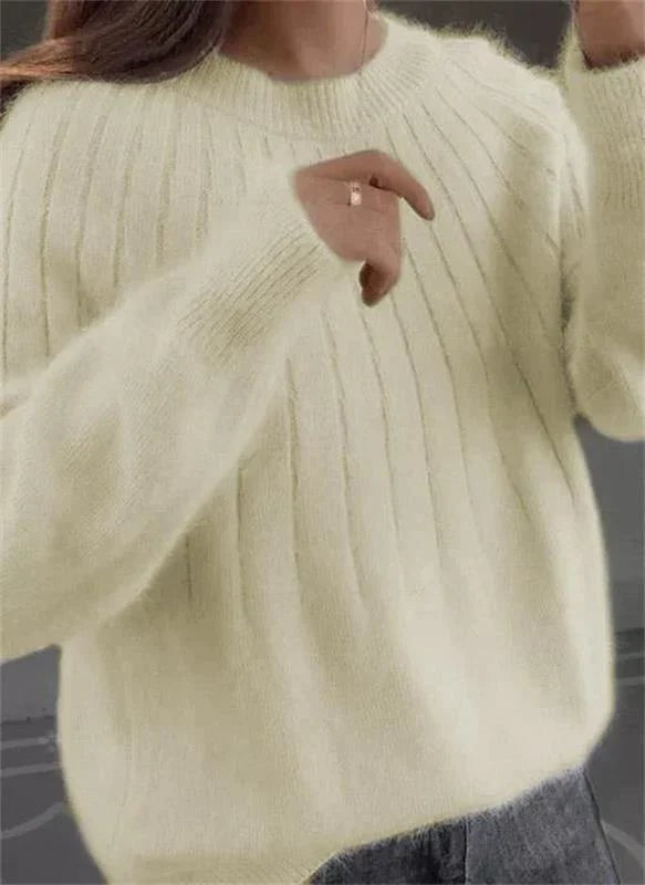 Beige ribbed crew neck jumper