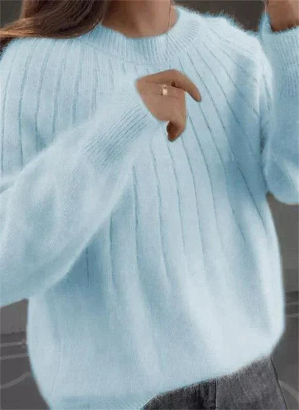 Blue ribbed crew neck jumper