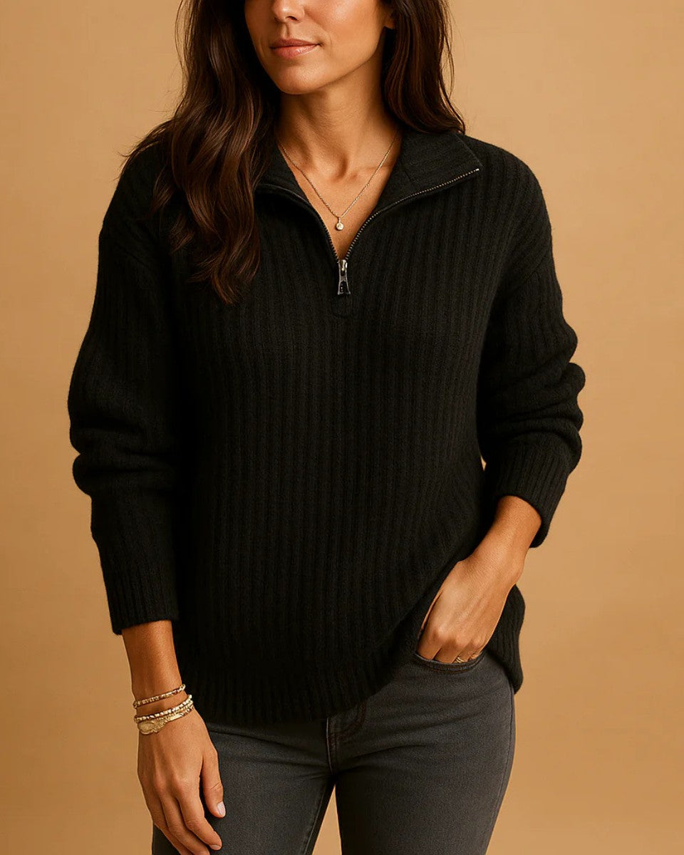 Black ribbed half zip jumper