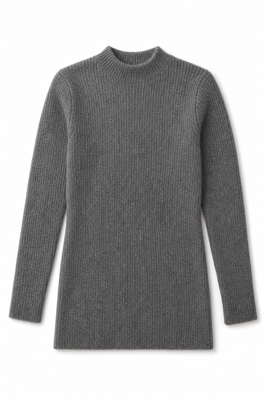 Ribbed mock neck wool midi dress