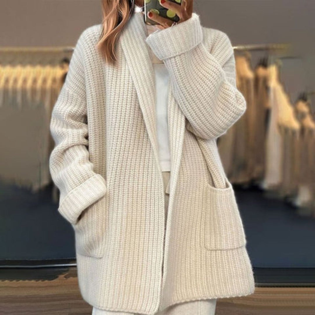 Ribbed open-front cardigan