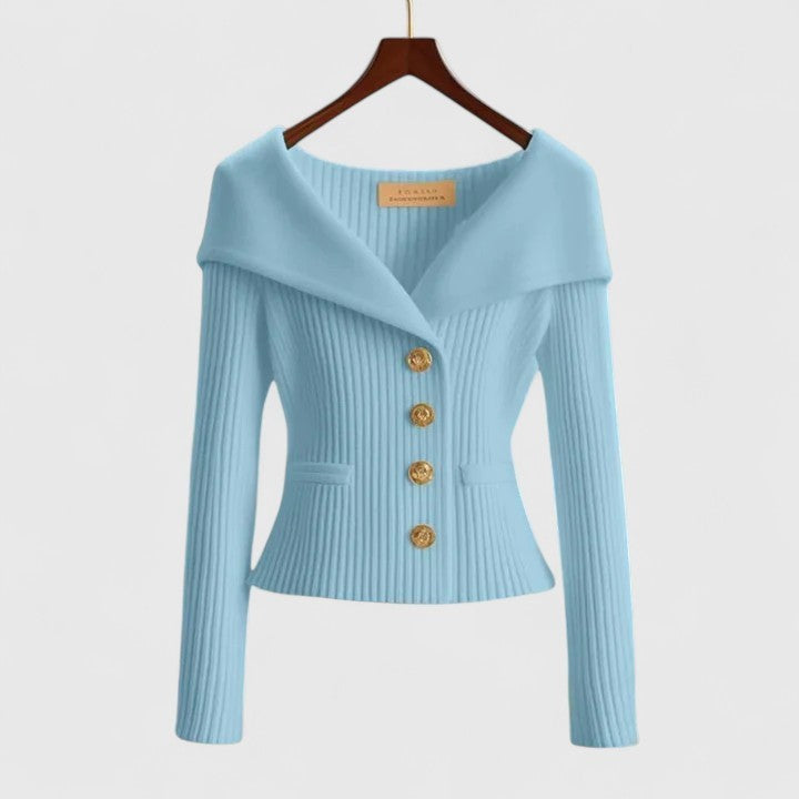Sky Blue ribbed portrait collar cardigan