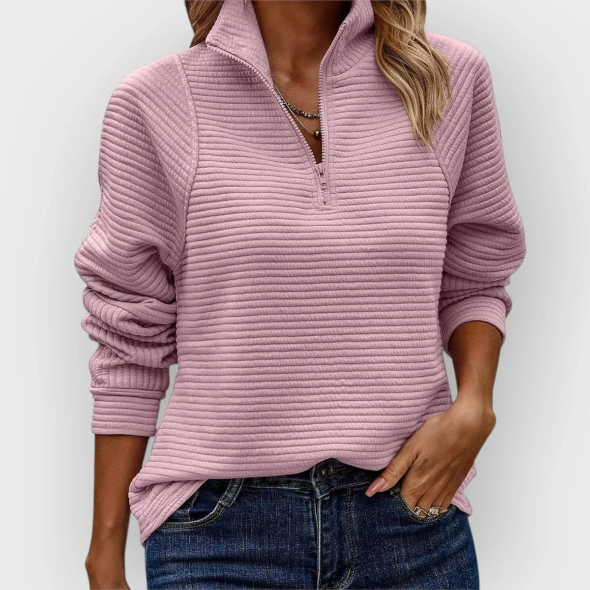 Pink ribbed quarter zip sweatshirt