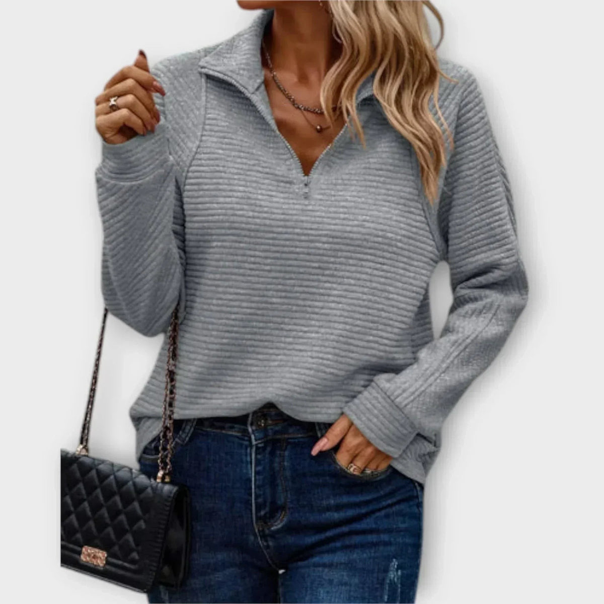 Grey ribbed quarter zip sweatshirt