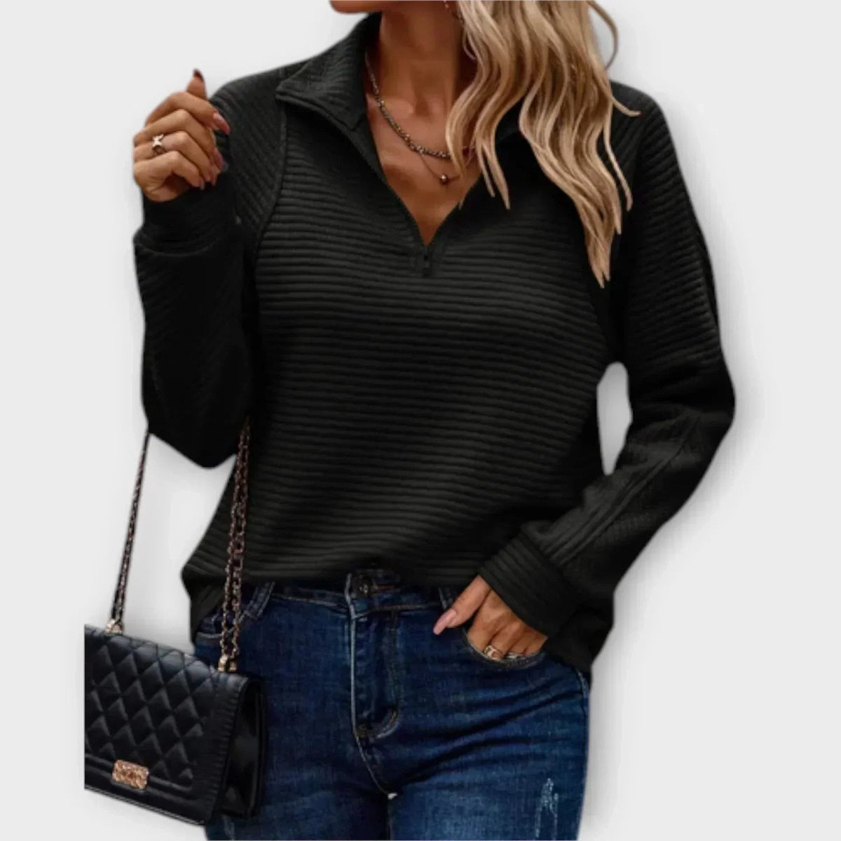 Black ribbed quarter zip sweatshirt