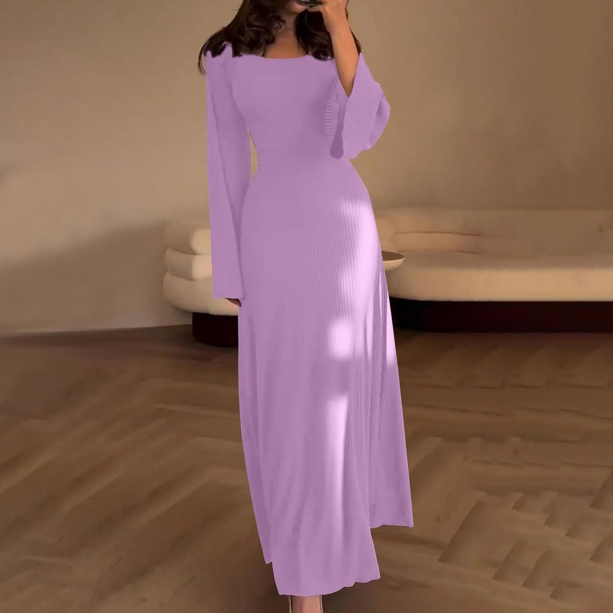 Purple ribbed square neck maxi dress