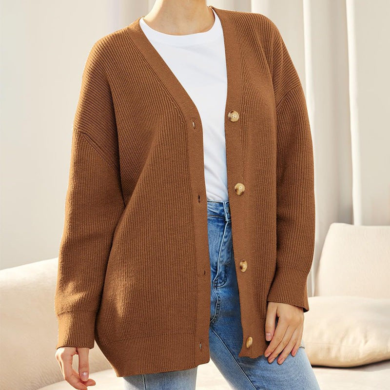 Ribbed v neck button cardigan