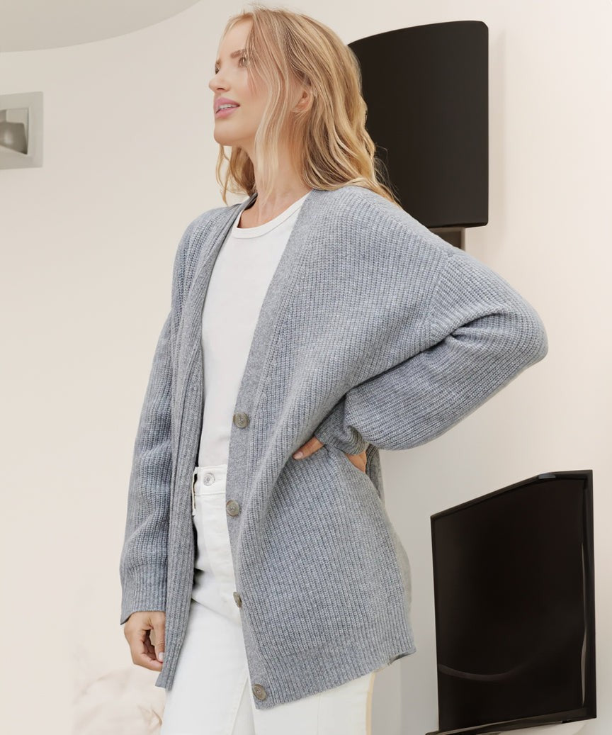 Ribbed v neck button cardigan