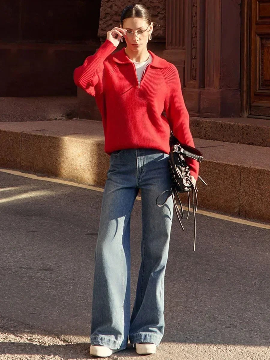 Ribbed zip neck jumper