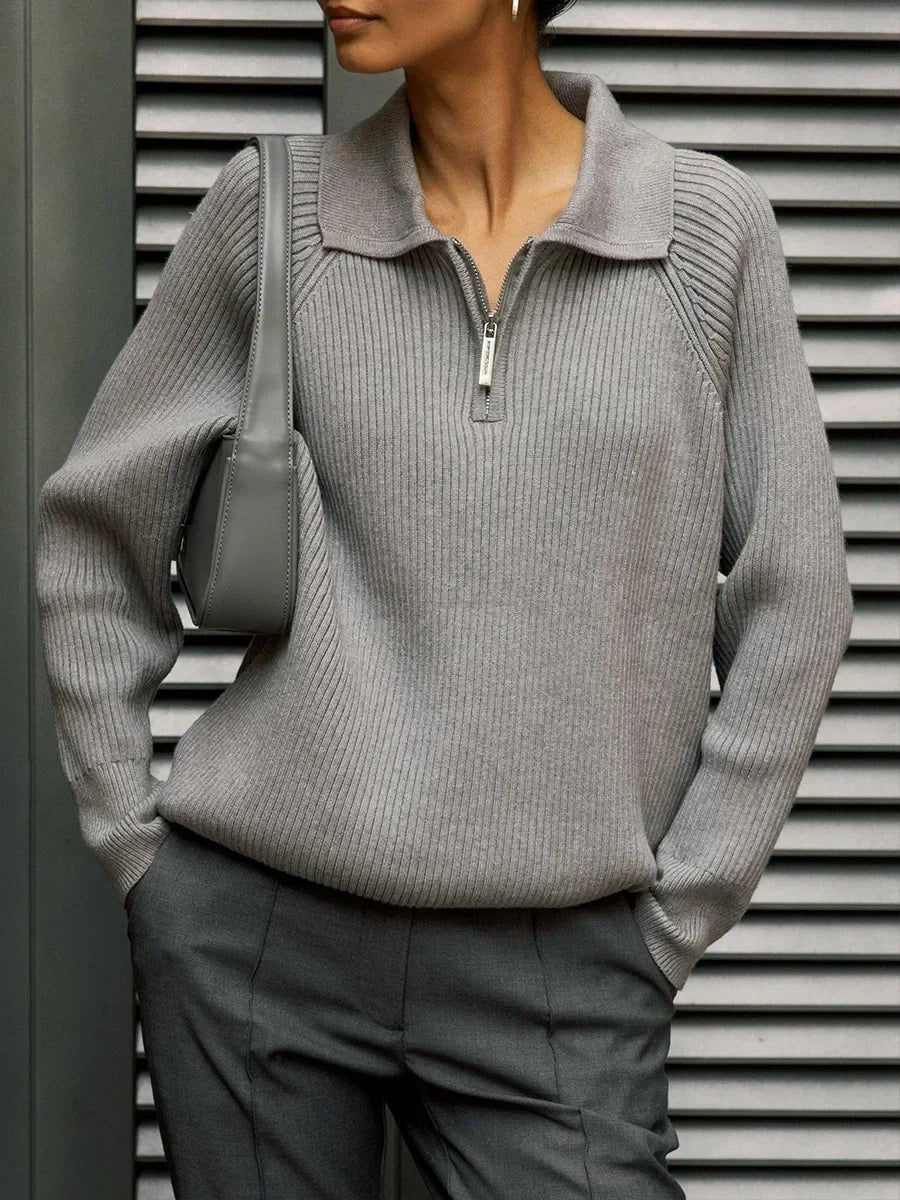 Ribbed zip neck jumper