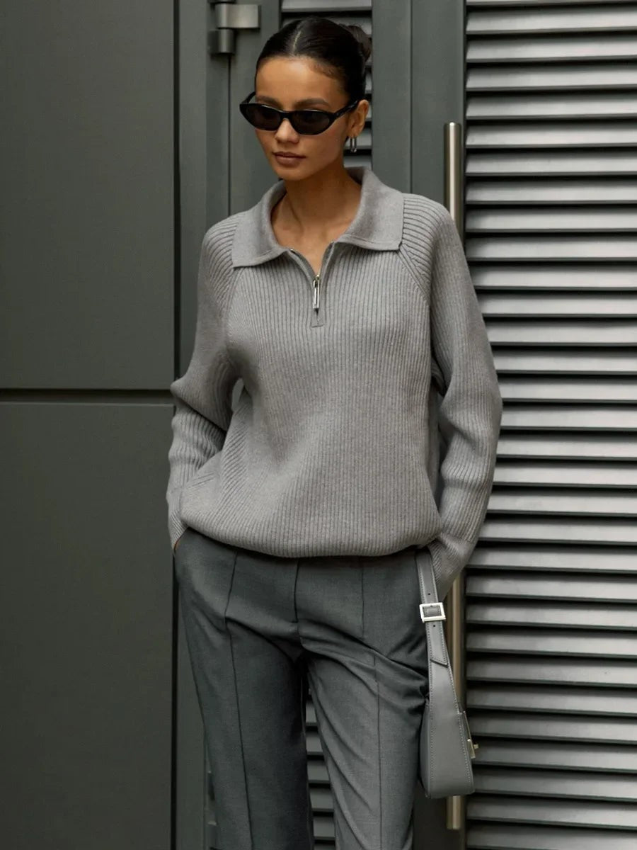Ribbed zip neck jumper