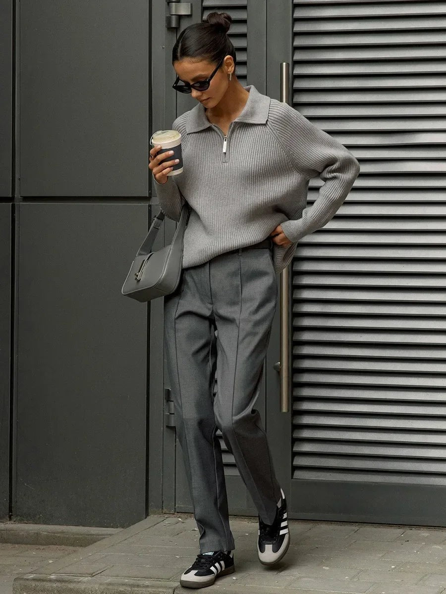 Ribbed zip neck jumper