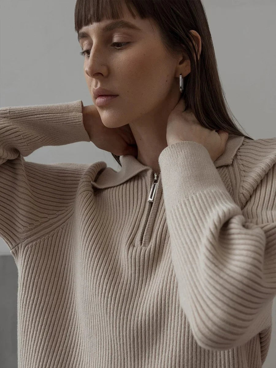 Ribbed zip neck jumper