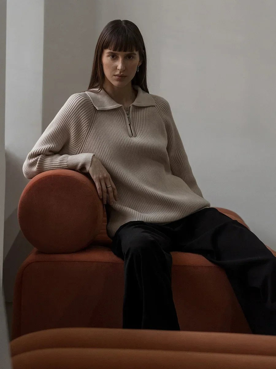 Ribbed zip neck jumper