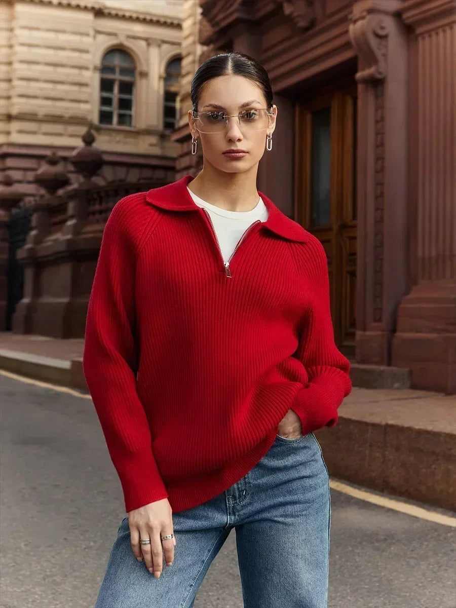 Ribbed zip neck jumper