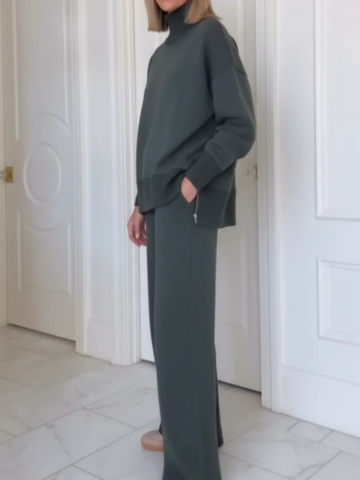 Roll neck knit loungewear set