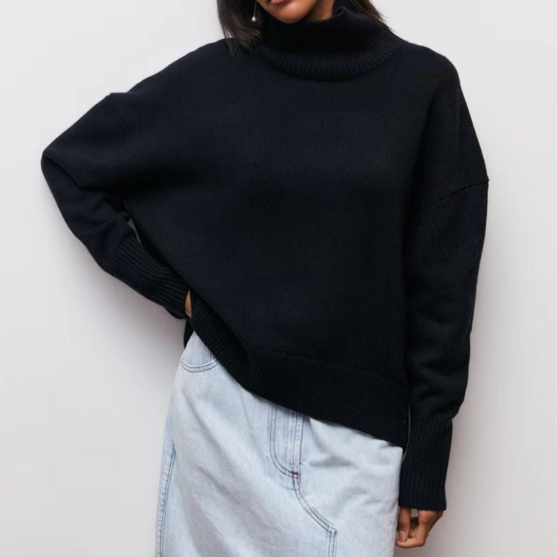 Black roll neck oversized poncho