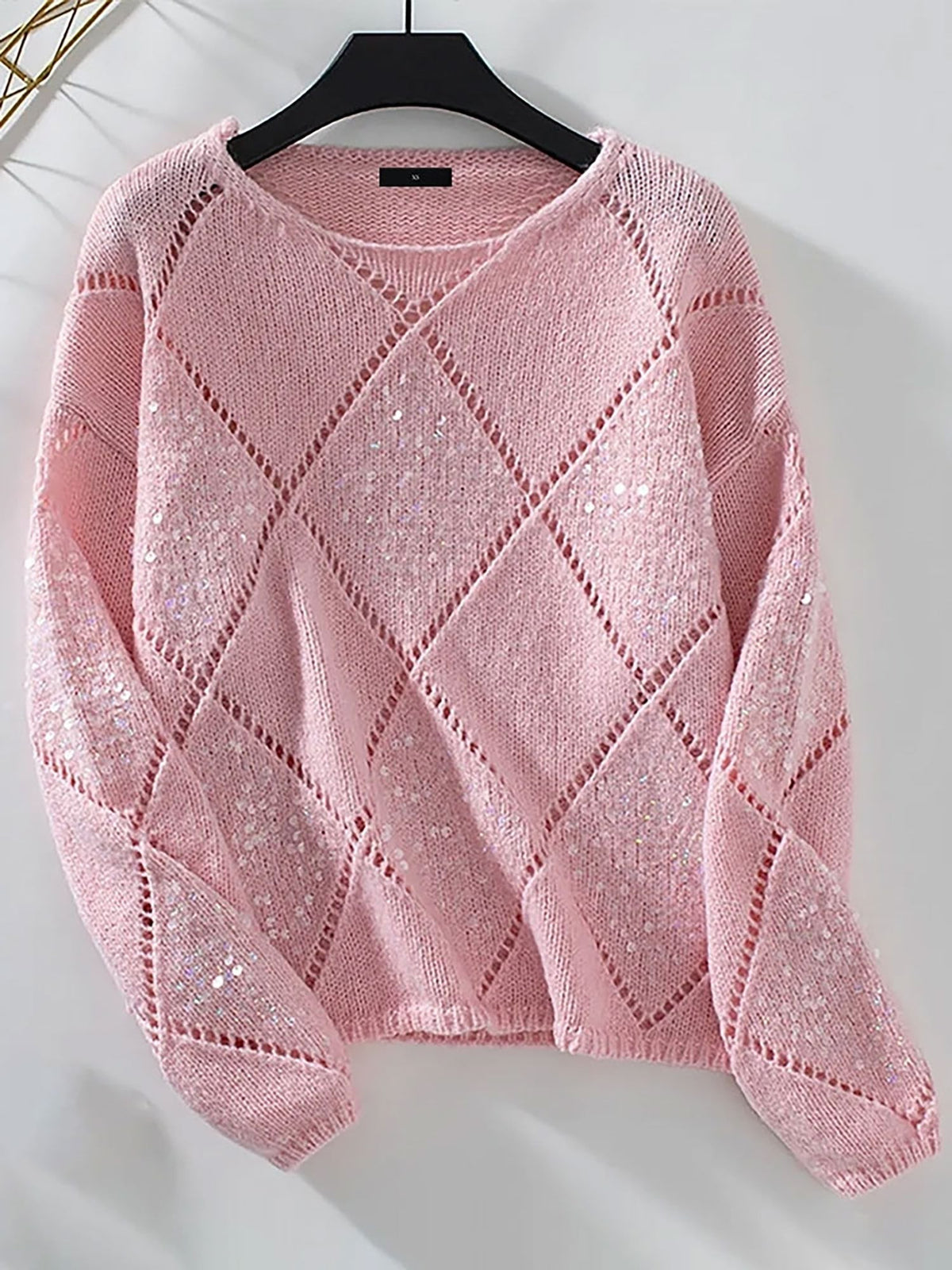 Sequin diamond-knit jumper