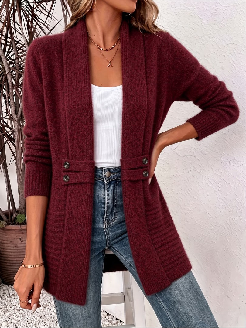 Burgundy shawl-collar longline cardigan