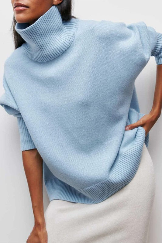 Light Blue short sleeve roll neck jumper