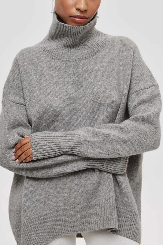 Gray short sleeve roll neck jumper