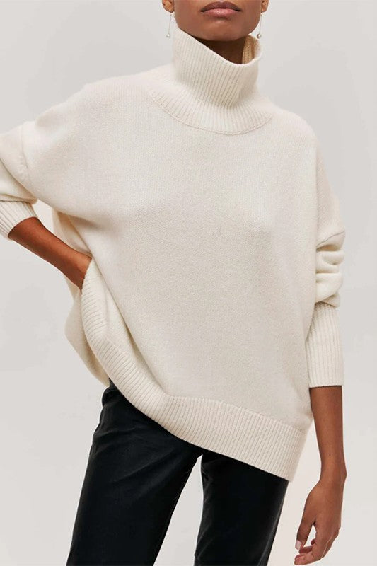 Beige short sleeve roll neck jumper