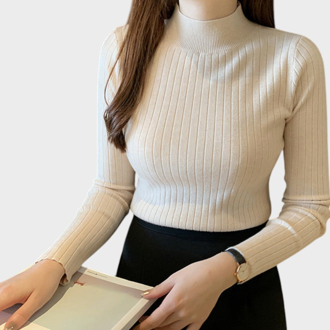 Apricot slim-fit mock neck knit top